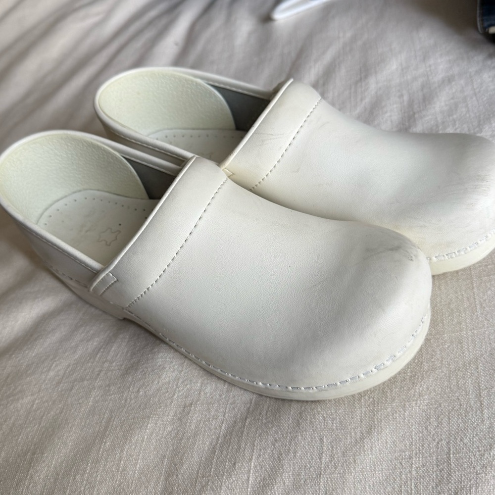 White Dansko Leather Clogs